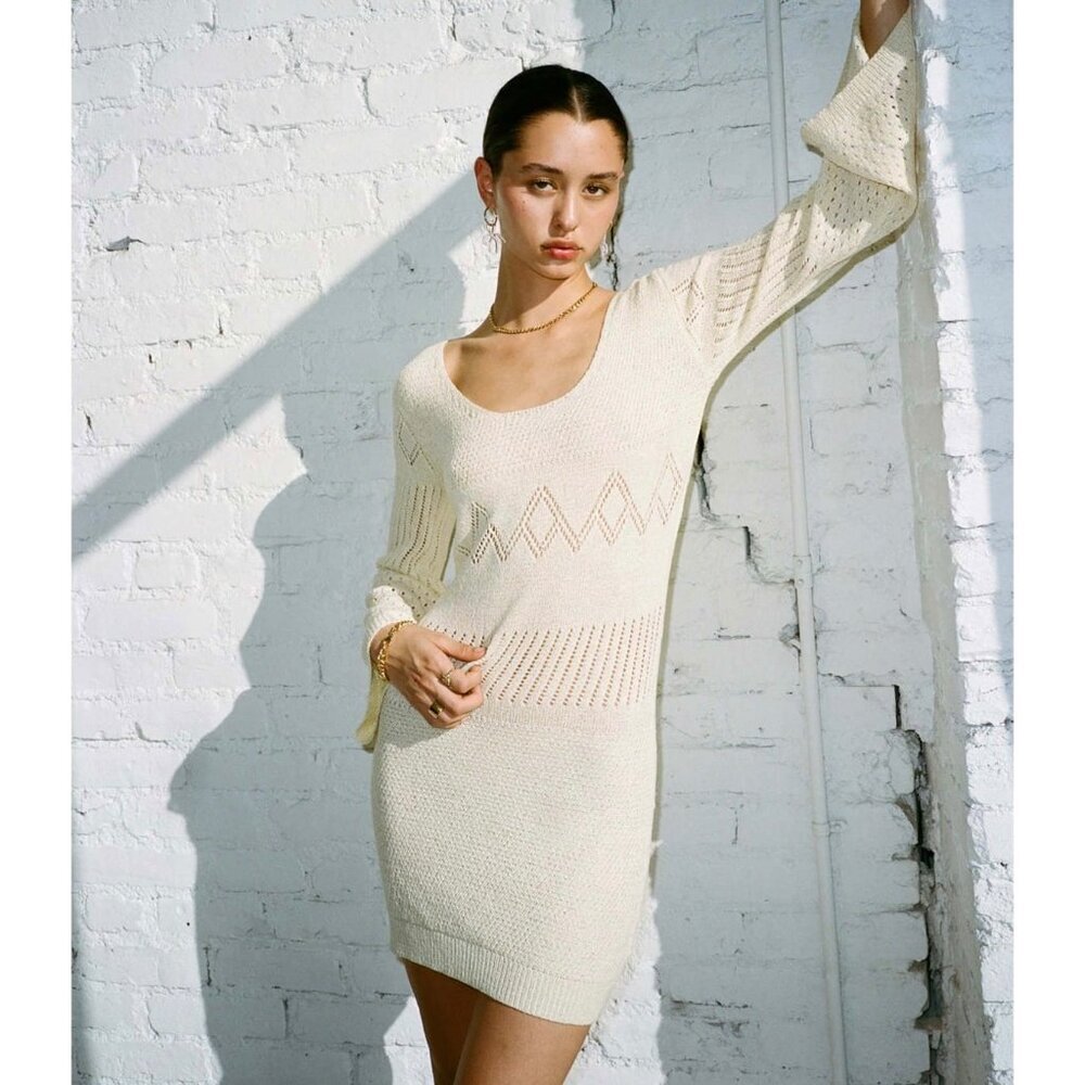 NWT Lisa Says Gah Penny Long Sleeve Boho Dress in Ivory Size M/L